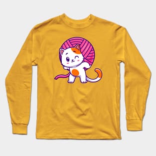 Cute Cat Bring Yarn Ball Cartoon Long Sleeve T-Shirt